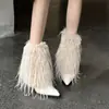 Nuevas botas de otoño 2026 para mujer, modernas y elegantes, estilo coreano, punta fina, tacón fino, tacón medio, botines peludos para mujer