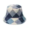 Sombrero de Cuenca Retro Nuevo Europeo y Americano Transfronterizo Cálido Estilo Británico Color Diamante Geométrico Cuadros Sombrero de Pescador para Hombres y Mujeres en Invierno