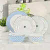 Cuenco de Porcelana China Casual y de Moda Vajilla Rusa Serie Estrella Cuenco Azul Claro Plato con Cuchara Set de Caja de Regalo Recomendado para Regalar