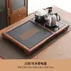 Bandeja de té de piedra negra imitación, juego de té integrado totalmente automático, uso doméstico, adecuado para té kung fu, compatible con placas de inducción, mesa de té grande para sala de estar, material natural