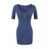 Vestido de Botones con Cuello en V y Mangas Medias para Mujer Atractiva, Estilo Corto para Mujer, Temporada de Primavera y Otoño, Ceñido a la Cintura, Adelgazante, Ajustado al Cuerpo, Vestido Bodycon Sexy, Falda Corta