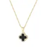 Moderna Cadena con Colgante de Trébol de Cuatro Hojas Doble Cara en Blanco y Negro para Mujer, con Pedrería, Diseño de Alta Gama, Versátil Joyería Colgante de Celebridad de Internet