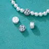 Plata S925 Estilo Chino Retro Doble Cara Paz y Alegría Cuentas Redondas Cuentas Espaciadoras Pulsera de Cristales con Cuentas DIY Accesorios de Plata