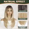 Peluca Europea y Americana de Flequillo Medio Partido con Textura de Cabello Largo Liso, Hecha a Máquina, Tocado de Fibra Química con Degradado Dorado para Mujeres