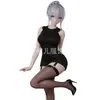 Mini saia ultra-curta, colada ao corpo, estilo secretária sexy, projetada para uso com bonecas sexuais, apresentando um conjunto de lingerie com ligas e meias.