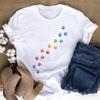 Camiseta com Estampa de Patas de Gato Colorido Feminina Nova Moda Preto t Shi