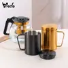 Taza Aislada de Doble Capa de Acero Inoxidable 304 con Asa y Tapa, Taza para el Hogar, Taza de Té, Taza de Café con Leche, Taza Grande, Anticaídas