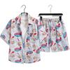 Camisa con Estampado Completo Vintage Gris Estilo Hong Kong Florales Traje Manga Corta Duffy Atractivo Conjunto Sedoso Deslizante con Caída Vestido de Pareja para Hombres y Mujeres