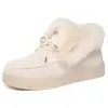 Sapatos de Algodão Femininos, Botas de Algodão Europeias e Americanas Transfronteiriças de Tamanho Grande, Sapatos Peludos com Laço Modernos, Botas de Neve Versáteis da Moda, Botas de Cano Curto, Botas Curtas