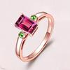 Temperamento europeu e americano simples pequeno fresco simulação sangue de pombo retangular vermelho turmalina aberta anel feminino ouro rosa joia de mão