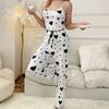 Conjunto Transfronteiriço de Duas Peças, Roupa de Casa, Colete, Suspensórios Love, Calças que Mulheres Podem Usar, Pijama Europeu e Americano Listrado, Roupa Mais Vendida