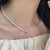Collar de Perlas Imitación de Reflejo de Grano de Arroz Pequeño para Mujer, Diseño Nicho de Lujo Ligero, Espaciador de Cuentas de Cobre, Elegante Cadena para Clavícula