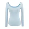 Camiseta de Estilo Puro Deseo con Cuello Grande en U para Mujer, Manga Siete Estilo Chica Picante, Otoño, Ajustada, Adelgazante, Estilo Básico, Capa Base, Top Sexy