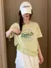 Camiseta de Algodón de Verano con Copos de Nieve, Bloques de Color, Forma de Arco de Trece Líneas, Cuello Redondo, Corte Ajustado, Mangas Cortas Versátiles