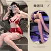 Lencería sexy para mujer, vestido de sirvienta de tres puntos con bragas de entrepierna abierta, uniforme de encaje y lazo