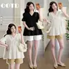 Camisa Babydoll Holgada Adelgazante de Retazos Plisada con Cuello en V Estilo Coreano Verano 2026 Top de Maternidad