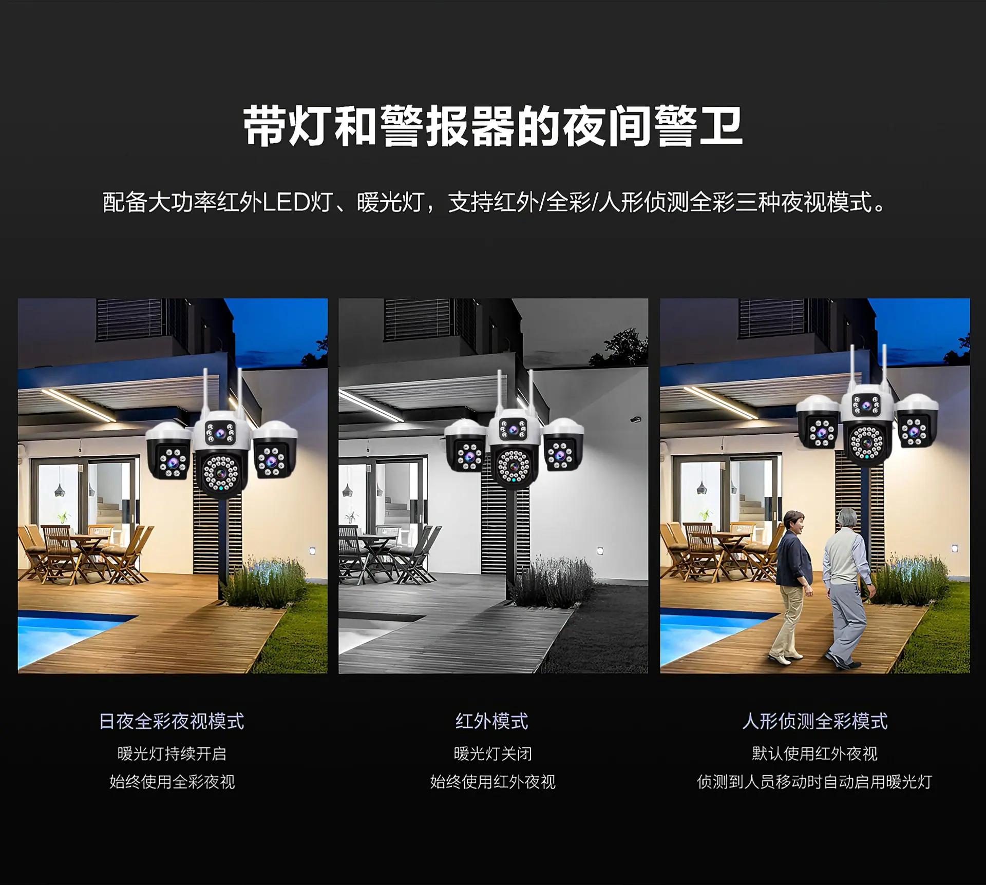 V380太阳能摄像头4G双画面枪球三目10倍变焦低功耗电池无