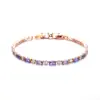 Pulsera de Cristal de Imitación Transfronteriza para Mujer, Pulsera de Moissanita Morada Desgastada, Joyería de Lujo Accesible de Larga Duración, Oro Champagne, Compacta y Elegante