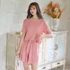 Conjunto de Moda Feminino Ice Silk Queen, Verão Fino Cor Gelatina Macio Manga Curta Shorts, Roupa de Casa Gelada Preguiçosa