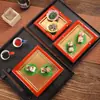 Prato para Servir Macarrão Frio em Forma de Espada Dupla, Vermelho e Dourado, Estilo Bambu, Prato de Sushi, Utensílios de Mesa Semelhantes a Bambu para Restaurantes e Hotéis, Tubo de Sushi, Cilindro de Sushi
