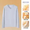 Camiseta de manga larga con cuello en V Solona de 310 g para hombre, estilo nuevo de otoño e invierno, capa interior cálida cepillada por ambos lados, top para hombre