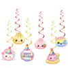 Banner de decoração de festa de aniversário com tema de bolinho, brinquedo squishy infantil, bandeira de puxar, topo de bolo, bandeira espiral, para uso transfronteiriço