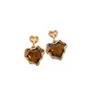 Pendientes de Corazón con Piedra Ojo de Tigre Dorada Asimétrica Maillard para Mujer Otoño e Invierno Joyería de Oreja de Lujo Accesible Nicho
