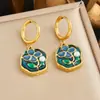 Brincos de aço inoxidável vintage com gota de óleo transfronteiriços europeus e americanos, modernos e versáteis, brincos com pingente irregular de esmalte Jardim de Monet