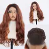 Onda Corporal Comercio Exterior Nuevo Estilo Peluca Europea y Americana con Encaje Frontal, Mechas Rojo-Marrón, Cabello Largo Rizado Degradado, Fibra Sintética de Alta Temperatura