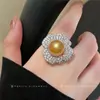 Anel Aberto de Pérola com Flor de Zircônia, Fashion, Simples, Luxo Leve, Sensação de Alto Padrão, Anel para Dedo Indicador, Versátil para Uso Diário e Deslocamento