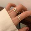 Anel Dourado Geométrico Vazado para Mulheres com Zircônia Microincrustada, Anel Aberto Novo Brilhante e Estiloso, Anel Empilhável para Dedo Indicador, Moderno
