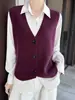 Nuevo chaleco de punto de lana 100% pura con cuello en V para otoño para mujer, cárdigan suéter, chaleco retro artístico de capas