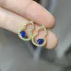 Brincos de Safira Naturais Prata S925 Safira Incrustada Gancho de Orelha Brincos Simples para Mulheres Celebridade da Internet Ao Vivo Joias de Prata