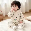 Mameluco para bebé, ropa infantil de otoño, mameluco lindo de dibujos animados con lunares, mameluco de gofre de manga larga, prenda de abrigo de moda