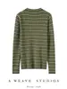 Suéter de cachemira a rayas vintage con cuello redondo para mujer, otoño/invierno, estilo americano, con un corte sofisticado y relajado, capa base de punto de manga larga