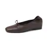 Zapatos planos de piel de oveja, cómodos zapatos de piel suave de un solo color, modelo nuevo, piel genuina por dentro y por fuera, punta redonda, estilo coreano, lazo, zapatos de un solo color bajos