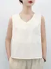 Nueva Camiseta de Lino Puro de Alta Gama para Mujer Chaleco de Mujer Verano Delgado Completamente de Lino Sin Mangas Cuello en V Camiseta Básica