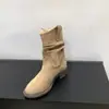Botas Western Cowboy Cano Curto Desleixadas Botas Martin Sola Grossa Moda Slim Cano Médio para Mulheres Outono e Inverno 2025 Botas Individuais Moda