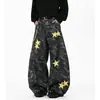 Amazon Comercio Electrónico Transfronterizo Jeans de Pierna Ancha con Estampado American Graffiti para Hombres y Mujeres Pantalones Largos Negros Sueltos Rectos de Pierna Ancha