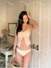 4 Cores] Novo Top Tubinho Sexy de Renda Cor Pura Estilo Puro Desejo Cintura Alta Justo Look Emagrecedor Férias na Praia Fenda Traje de Banho