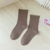 Calcetines de Algodón Puro para Mujer, Calcetines de Media Pantorrilla, Estilo Otoño e Invierno, Versátiles Calcetines Largos de Borde Suelto, Modernos, Antibacterianos, Resistentes a Olores, Calcetines de Mujer Sin Costuras para Primavera y Verano