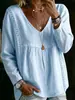 2026 Nova Moda Feminina de Comércio Exterior Transfronteiriço Renda Decote V Suéter Cor Sólida Casual Manga Longa Blusa