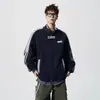 Chamarra con Capucha de Bloques de Color Rayados Estilo Americano para Hombre Marca de Moda Otoño Invierno Nuevo Diseño Holgado con Sentido Cremallera Chaqueta Cardigan