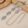 Moda Europeia e Americana Feminina Corrente de Cintura de Metal Versátil Prata Flor de Pinheiro Esculpida Pedra Incrustada Faixa de Cintura Estilo Étnico Retro Embossado