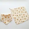 Toalla cuadrada pequeña de algodón de gasa con hebilla, toalla triangular multifuncional, al por mayor, encaje, tela arrugada, babero para bebé, toalla para bebé
