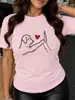 Camiseta Transfronteiriça Aliexpress Inawly Estampada Cachorro e Coração, Desenho Animado Fofo D