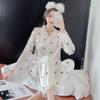 Pijama de Hielo de Seda Otoñal Nuevo Transfronterizo para Mujer, Pantalones de Manga Larga, Ropa de Casa Suelta Fina de Celebridad de Internet, Trajes de Seda que se Pueden Usar Afuera