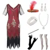 Talla Grande Vestido de Noche con Lentejuelas y Flecos Estilo Gatsby de los Años 20 Retro Europeo y Americano Vestido de Fiesta con Cuello en V S-4XL