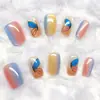 Parches para Manicura Estilo Ballet Combinación de Colores Azul y Rosa, Parches para Uñas Cortas Ojo de Gato Hechos a Mano, 10 Piezas de Uñas Portátiles de Mariposa