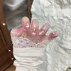 Gato Sonriente Floral Ojo de Gato Brillo Fino Almendra Diseño Arte de Uñas Portátil de Alta Gama Puntas de Uñas Postizas Transfronterizas